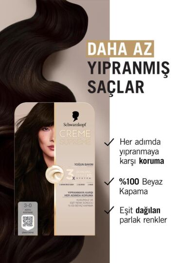 Schwarzkopf Creme Supreme Saç Boyası Full Kit 3-0 Koyu Kestane - 3