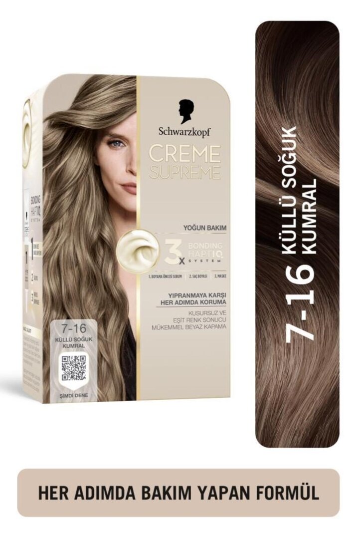 Schwarzkopf Creme Supreme Saç Boyası Full Kit 7-16 Küllü Soğuk Kumral - 1
