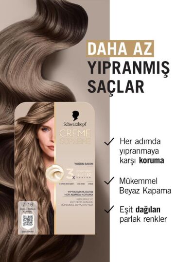 Schwarzkopf Creme Supreme Saç Boyası Full Kit 7-16 Küllü Soğuk Kumral - 3