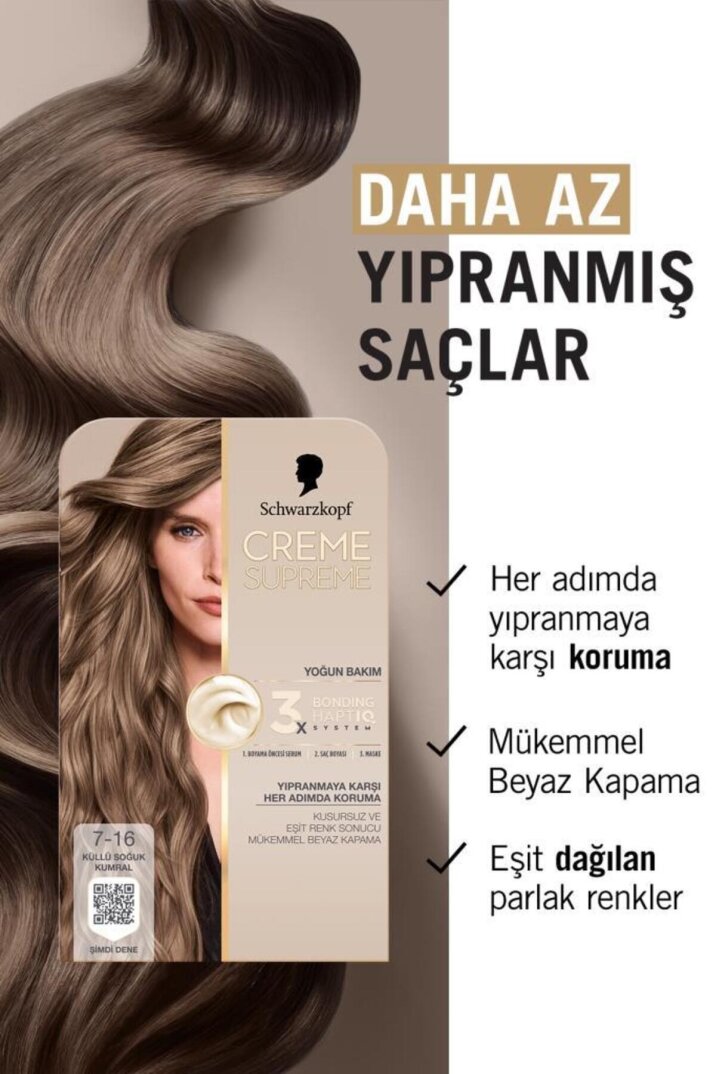 Schwarzkopf Creme Supreme Saç Boyası Full Kit 7-16 Küllü Soğuk Kumral - 3