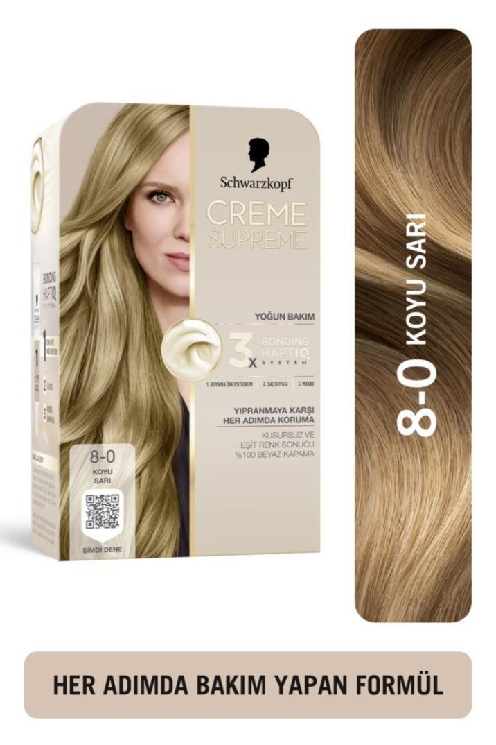 Schwarzkopf Creme Supreme Saç Boyası Full Kit 8-0 Koyu Sarı - 1