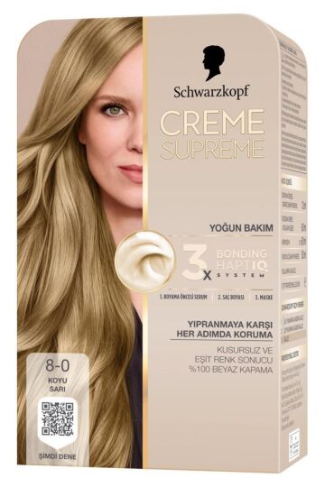 Schwarzkopf Creme Supreme Saç Boyası Full Kit 8-0 Koyu Sarı - 2