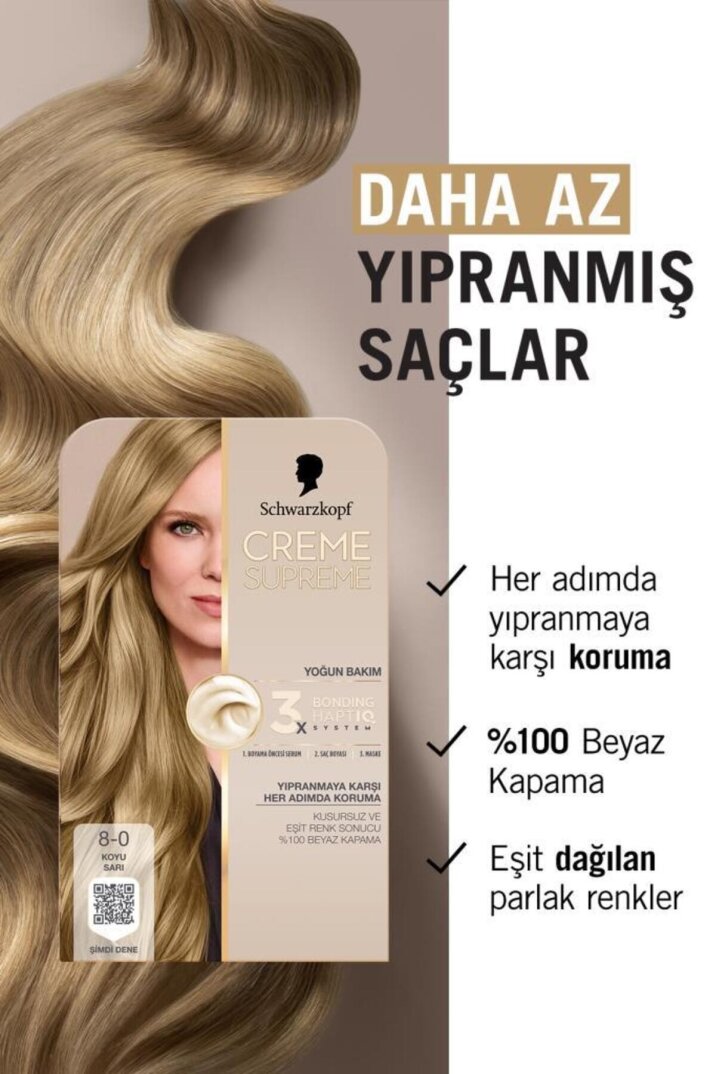 Schwarzkopf Creme Supreme Saç Boyası Full Kit 8-0 Koyu Sarı - 3