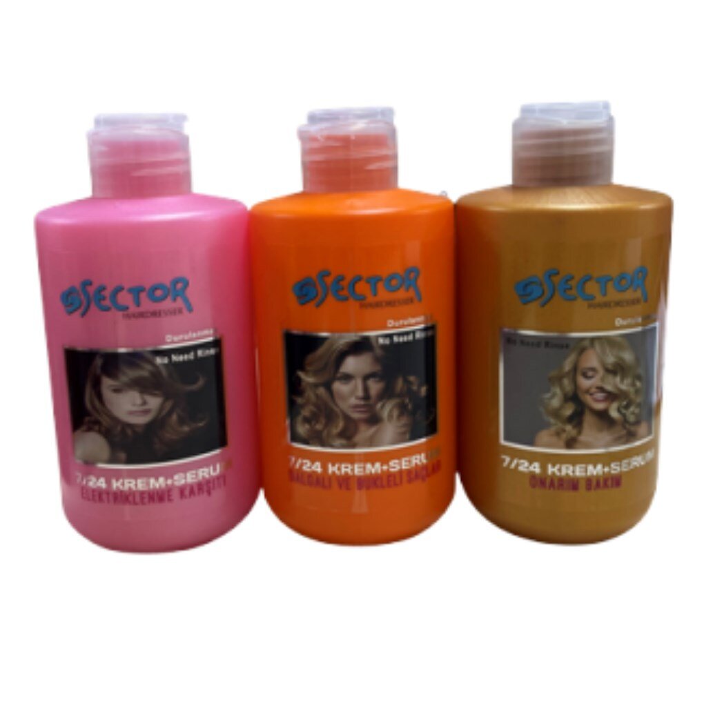 Sector 7/24 Şekillendirici Saç Kremi Turuncu + Onarıcı Bakım +Elektriklenme Karşıtı 300 Ml 3 lü Set - 1
