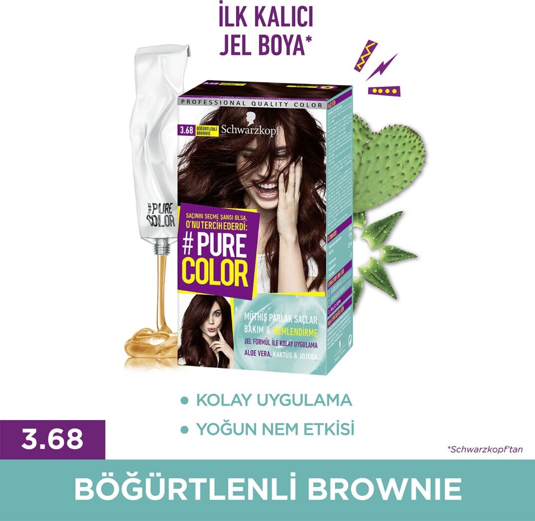 Shwarzkopf Pure Color Jel Saç Boyası 3-68 Böğürtlenli Brownıe - 2